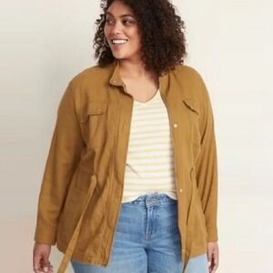 Old Navy Safari Jacket‎ Size XL Linen Blend Gold Mustard Yellow Tan Utility Fall